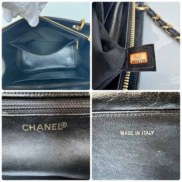 Authentic Chanel Lambskin Shopping Tote Quilted Shoulder Bag Gold Black Chain - Picture 9 of 10